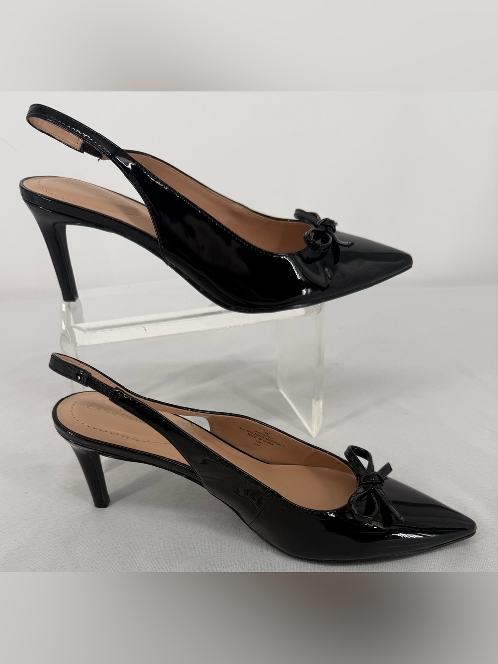 New Bandolino Patent Leather Black Slingback Kitten Heel Pumps with Bow Size 10